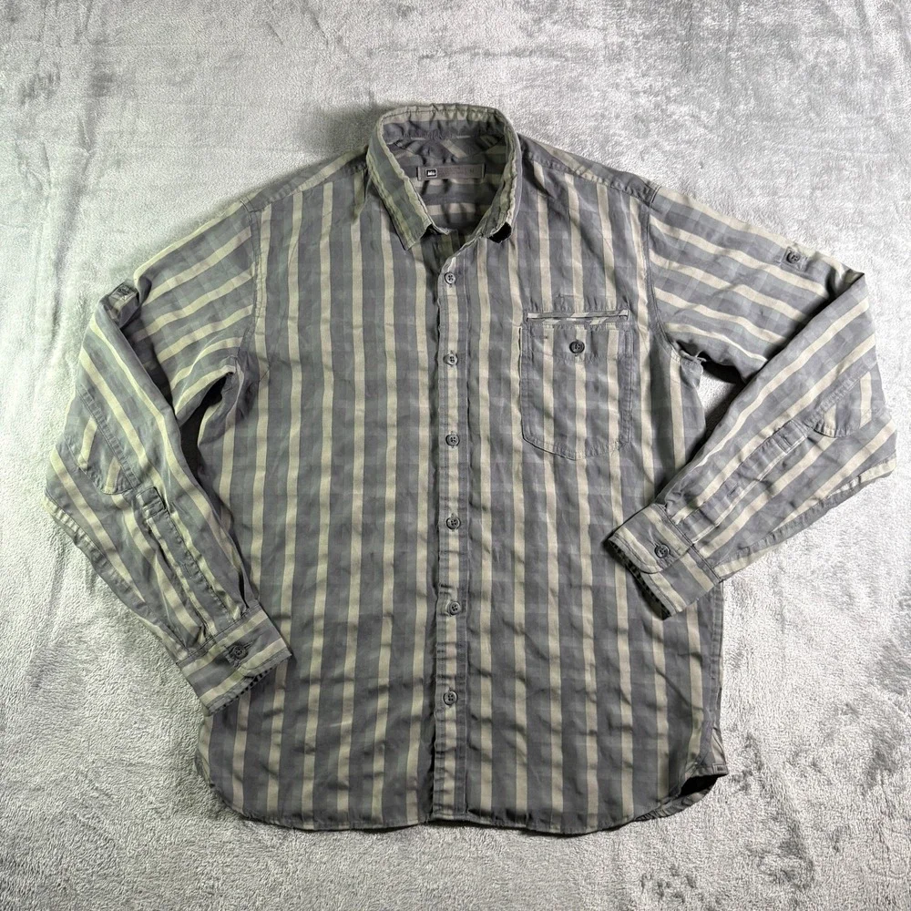 REI Co-op Mens Medium Gray Striped Long Sleeve Button Down Shirt